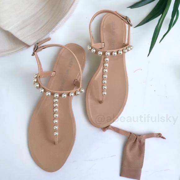 Stuart Weitzman Goldie Pearly Stud Jelly Sandals Pearl embellished 10 - Picture 1 of 8